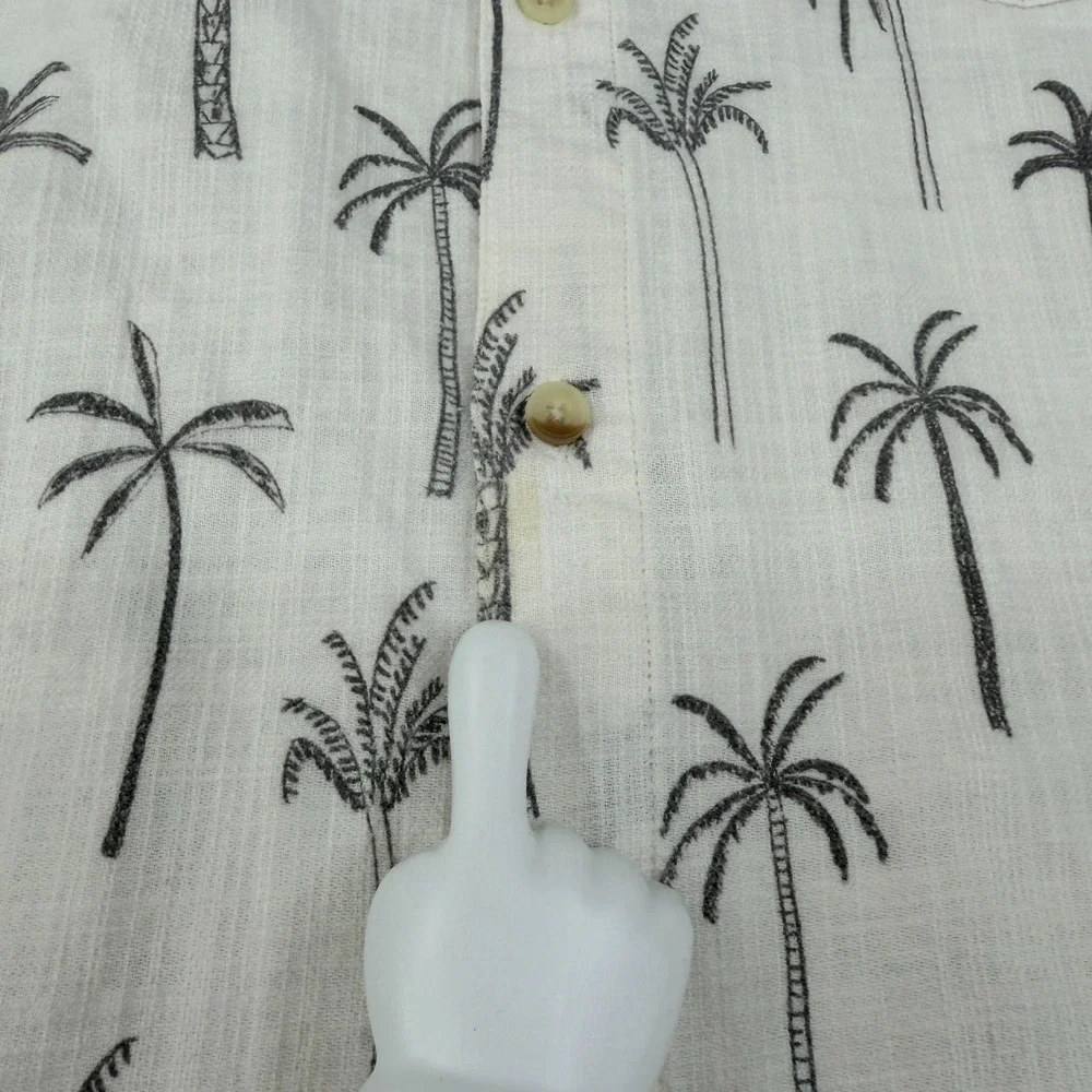 Marine Layer Shirt Mens XL White Green Palm Tree Button‎ Up Hemp Camp Hawaiian - Picture 6 of 10